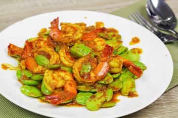 stir fried stink bean or bitter bean with shrimps