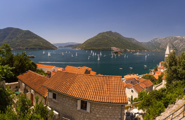 Naklejka na ściany i meble Sunny Mediterranean landscape. Montenegro, Bay of Kotor.
