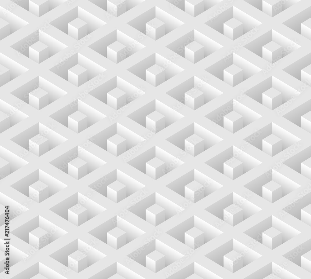 Poster white seamless geometric pattern. vector volumetric background.