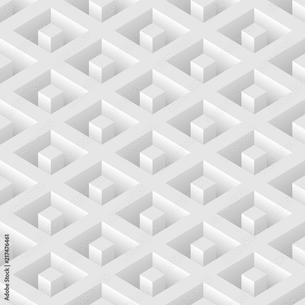 Poster white seamless geometric pattern. vector volumetric background.