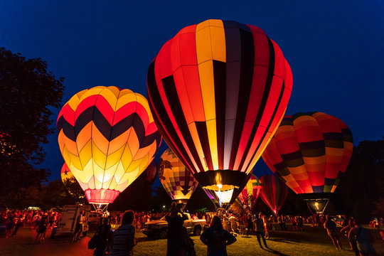 Hot Air Balloon Festival Glowing At Night