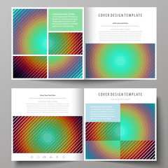Fototapeta premium Business templates for square bi fold brochure, flyer, report. Leaflet cover, abstract vector layout. Minimalistic design with circles, diagonal lines. Geometric shapes forming retro background