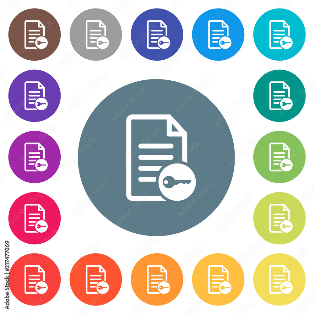 Poster secure document flat white icons on round color backgrounds