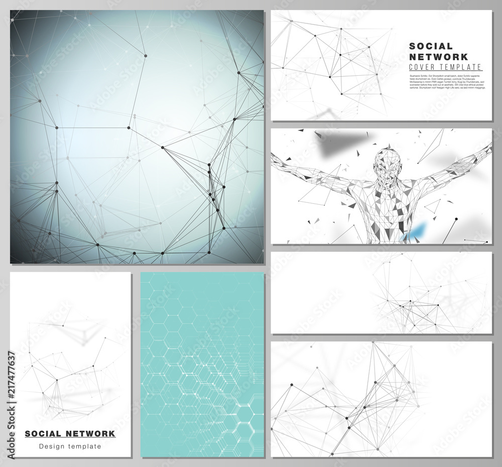 Poster the minimalistic vector editable layouts of modern social network mockups in popular formats. techno