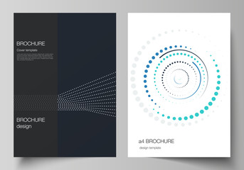 The vector layout of A4 format modern cover mockups design templates for brochure, magazine, flyer, booklet, annual report. with simple geometric background made from dots, circles, rectangles