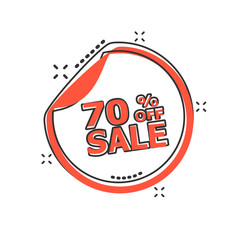 Vector cartoon sale sticker 70% percent off icon in comic style. Sale 70% sign illustration pictogram. Discount business splash effect concept.