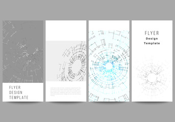 The minimalistic vector illustration of editable layout of flyer, banner design templates. Network connection concept with connecting lines and dots. Technology design, digital geometric background.