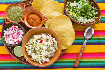 Pozole Mexican corn soup, Traditional food in Mexico made with corn grains