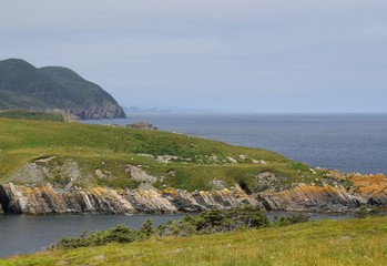 landscape around the Irish Loop; coastline near  Ferryland view towards Witless Bay Ecological Reserve, Avalon Peninsula Newfoundland, Canada 