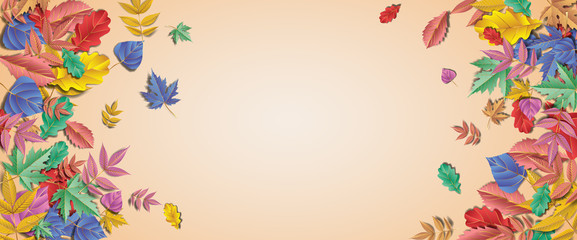 Fototapeta premium Autumn background with maple leaves and pumpkin. Fall background.