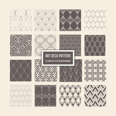 Art Deco Seamless Patterns, 16 Geometrical Backgrounds for design, cover, textile, decoration in vector