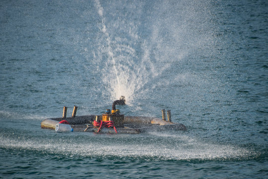 Sprinkler fountain in the sea. Sea fountain