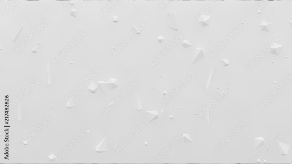 Poster abstract image of different white scattered geometric shapes on a gray background, the symbol of cha