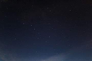 Fototapeta na wymiar Blue dark night sky with many stars. Milky way cosmos background. The stars in the night sky. Starry blue night sky. Night scape with beautiful starry sky. Star texture. Space background