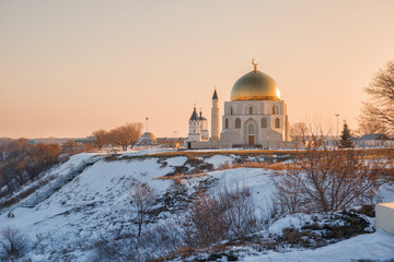 Fototapeta na wymiar Bolgar Historical and Archaeological Complex, Russia. View of complex in winter at dawn