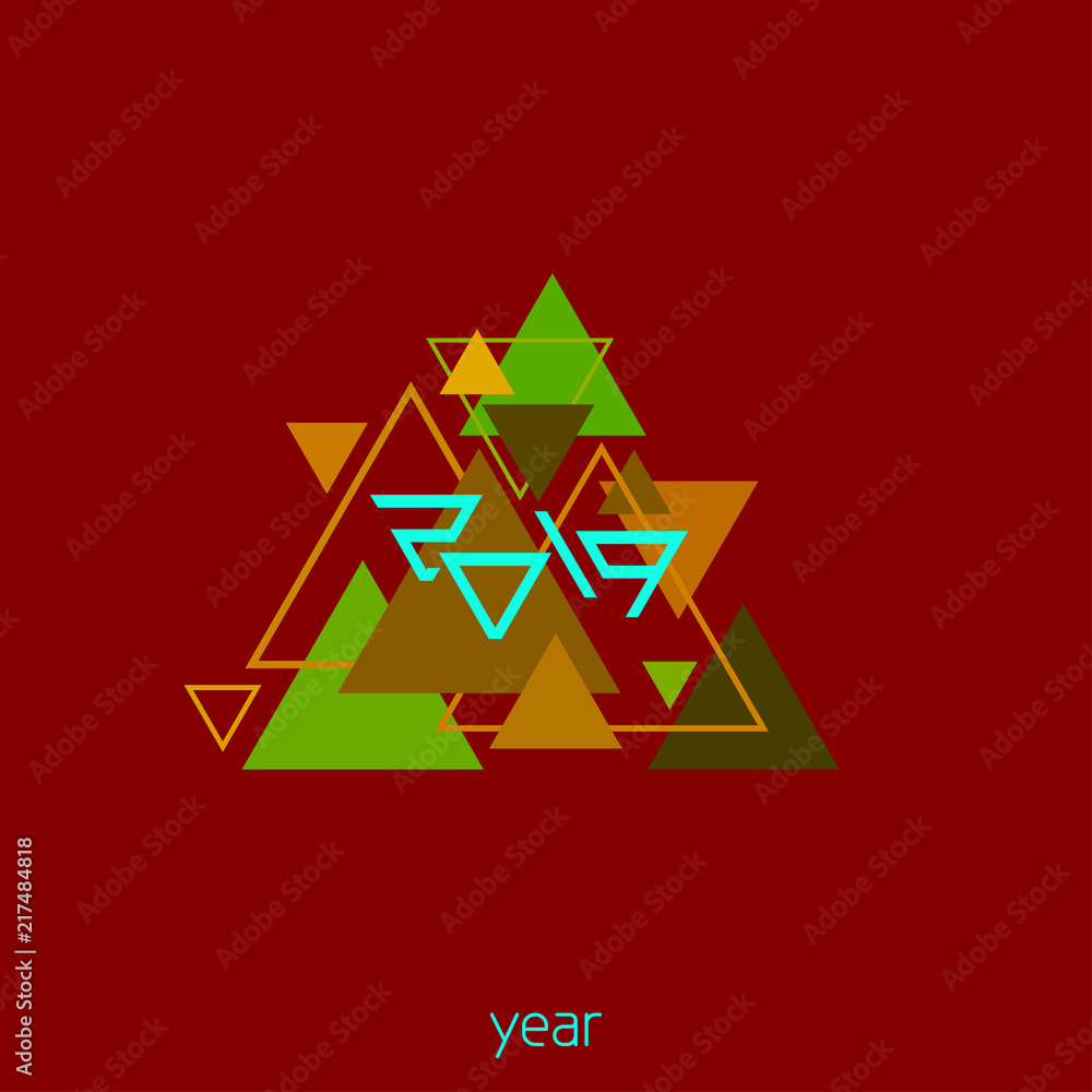Aufkleber geometric pattern of olive triangles with 2019 inscription