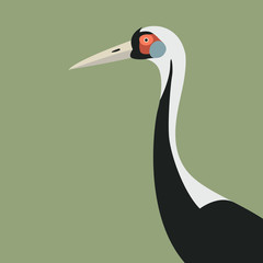 white - naped cranes  head vector illustration flat style