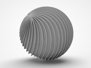 the image of a white ball consisting of many twisted discs blue edges on a white background. 3D rendering