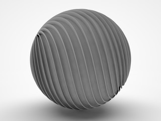 the image of a white ball consisting of many twisted discs blue edges on a white background. 3D rendering