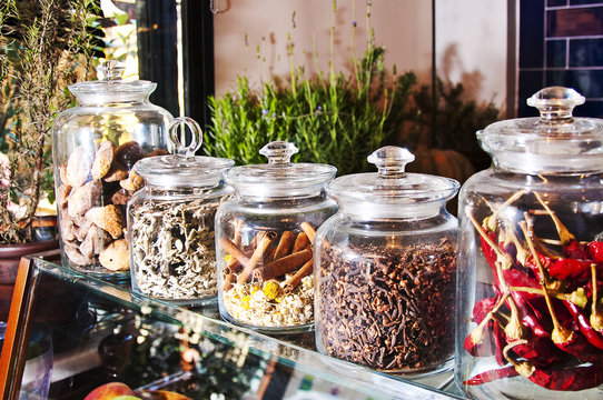 Turkish spices and herbs in Glass jar