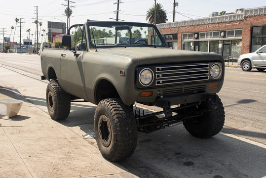 A vintage classic 4x4 truck in the street in Venice, California