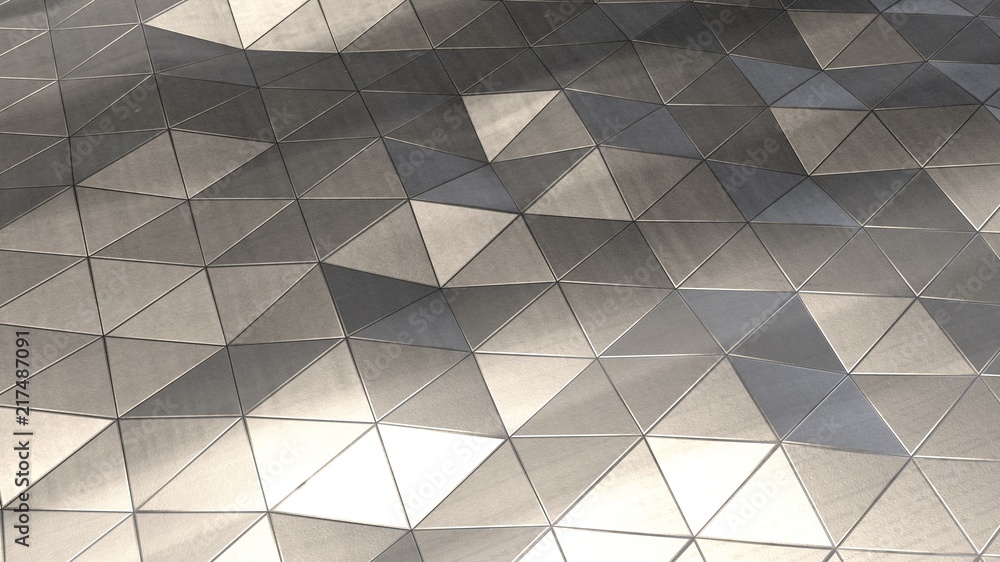 Poster futuristic, abstract image of the polygons are black metal with rust spots, faults and folds, reflec