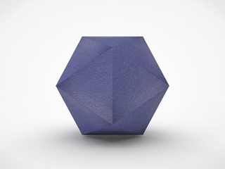 The image of the stone polyhedra, with rough, blue surface. A symbol of firmness and principle. 3D rendering on white background.