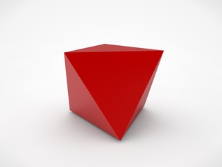 Image of a red prism. A symbol of firmness and principle. 3D rendering on white background.