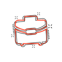 Vector cartoon suitcase icon in comic style. Luggage bag sign illustration pictogram. Diplomat case business splash effect concept.