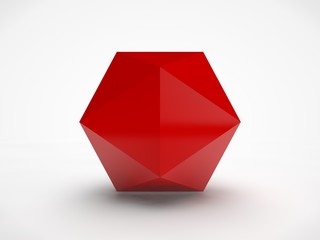 Image metal, red polyhedron, with a reflective surface. A symbol of firmness and principle. 3D rendering on white background.