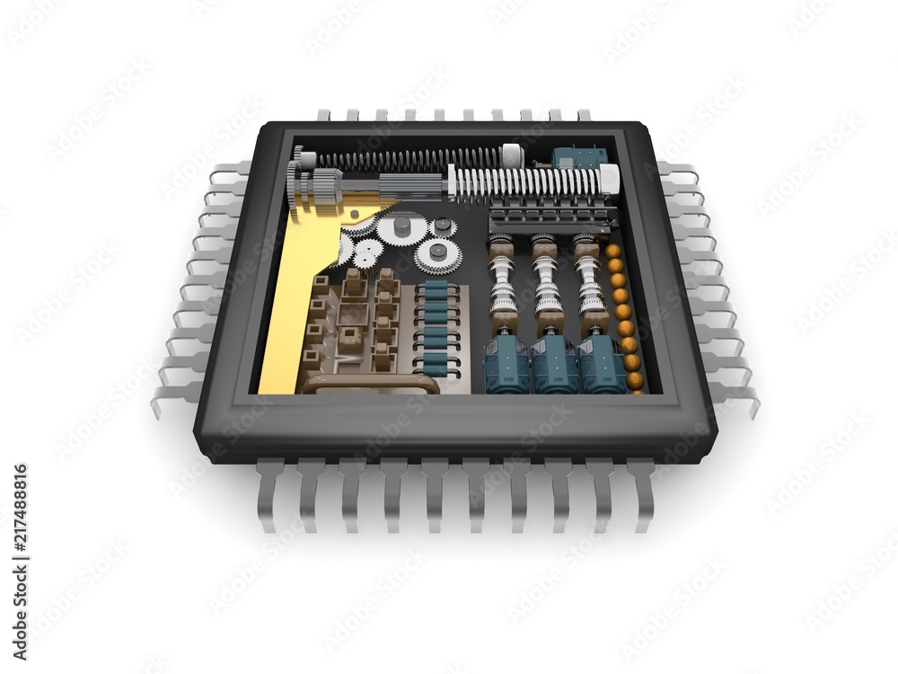 Poster the internal structure of the cpu, the reducer mechanism of gears, springs and motors, the idea mech