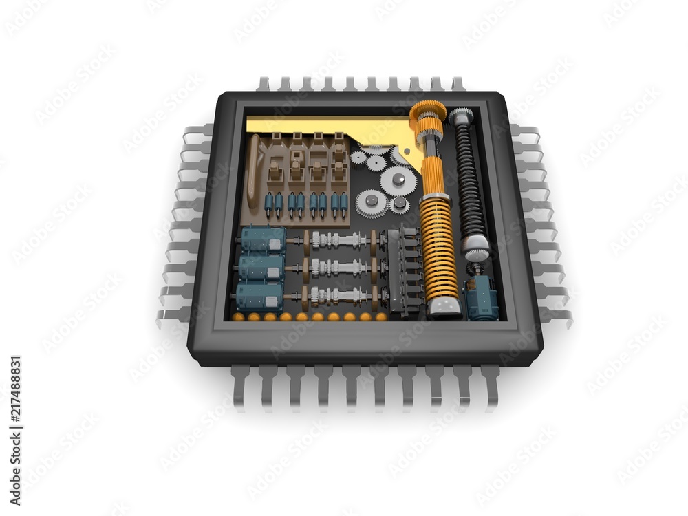 Poster the internal structure of the cpu, the reducer mechanism of gears, springs and motors, the idea mech