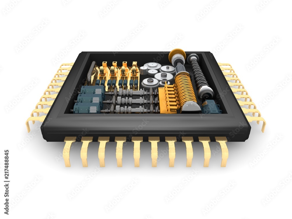 Poster the internal structure of the cpu, the reducer mechanism of gears, springs and motors, the idea of s