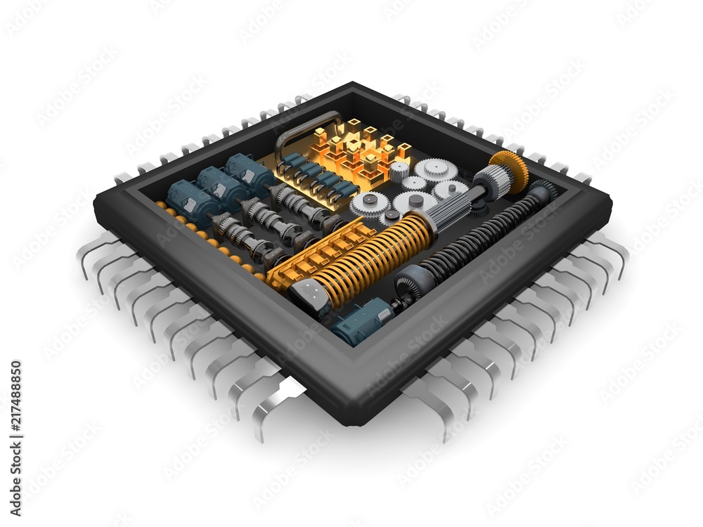 Poster the internal structure of the cpu, the reducer mechanism of gears, springs and motors, the idea of s