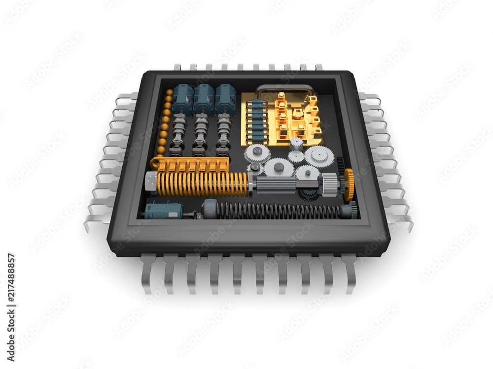 Poster the internal structure of the cpu, the reducer mechanism of gears, springs and motors, the idea of s