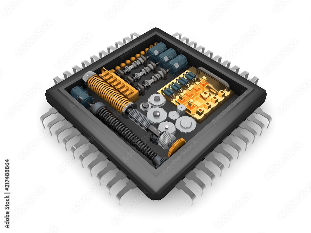Poster the internal structure of the cpu, the reducer mechanism of gears, springs and motors, the idea of t