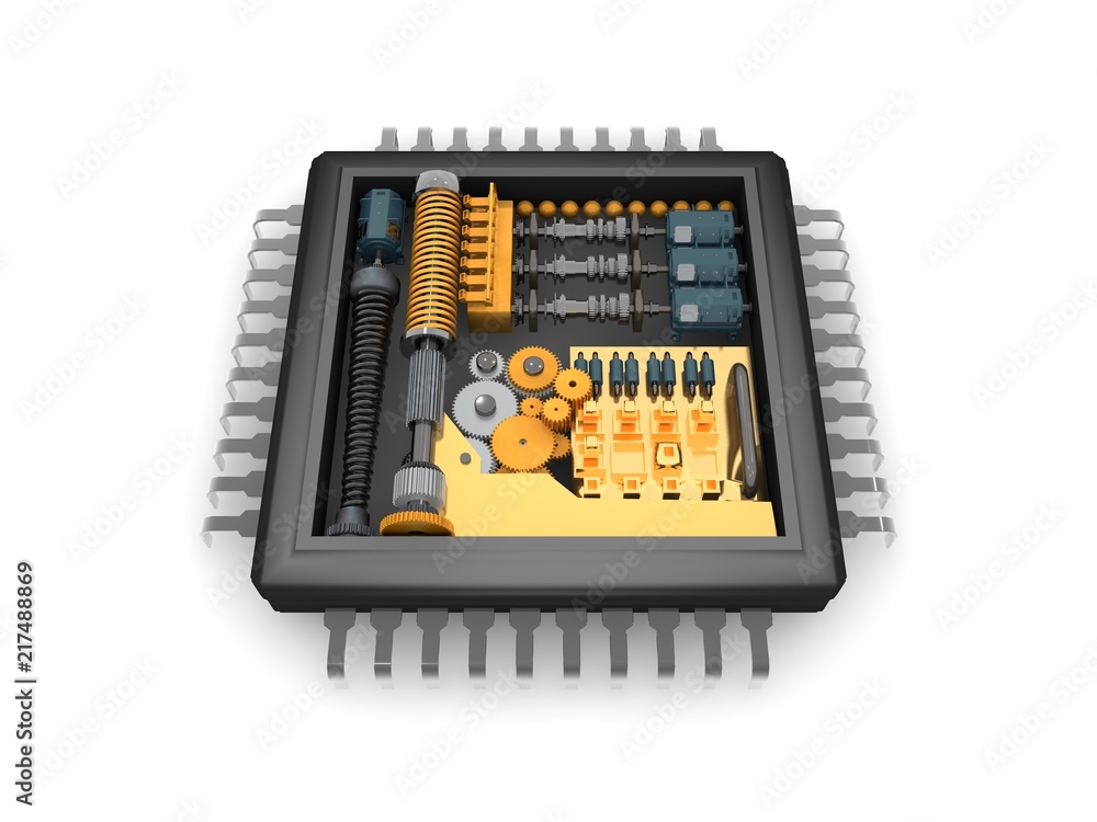Poster the internal structure of the cpu, the reducer mechanism of gears, springs and motors, the idea of t