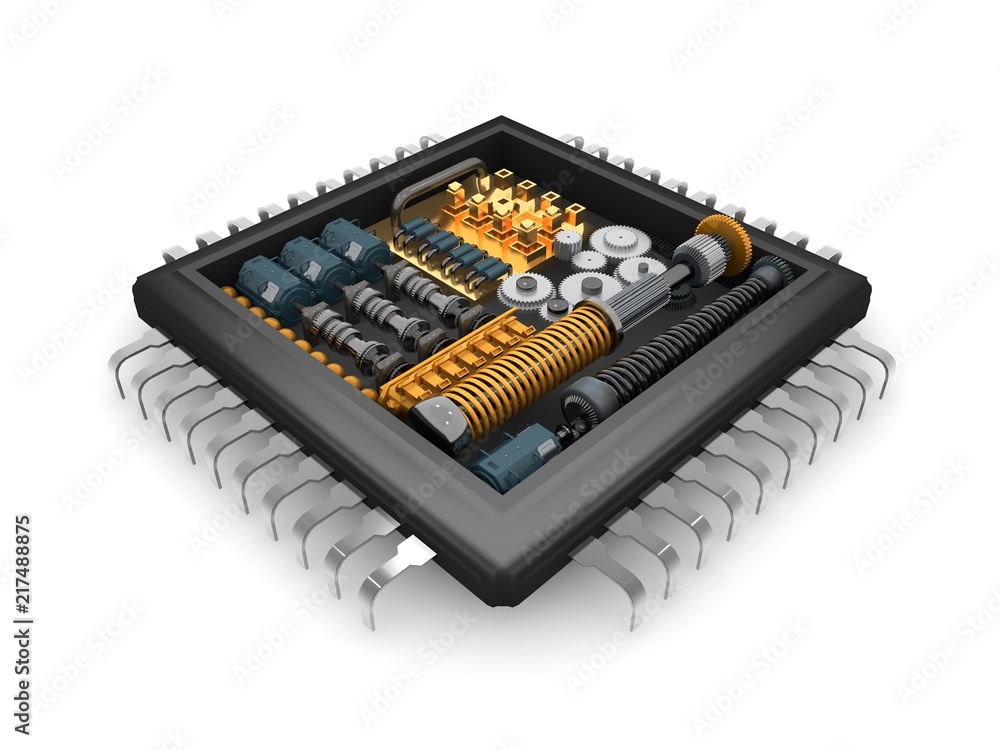 Poster the internal structure of the cpu, the reducer mechanism of gears, springs and motors, the idea of t