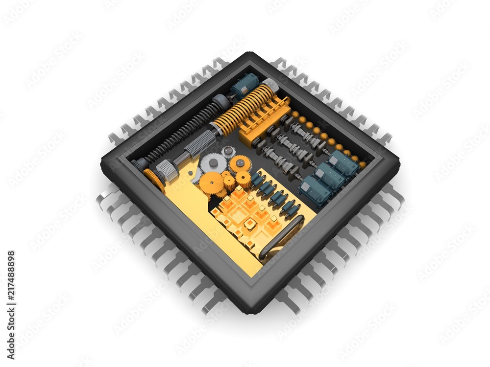 Poster the internal structure of the cpu, the reducer mechanism of gears, springs and motors, the idea of t