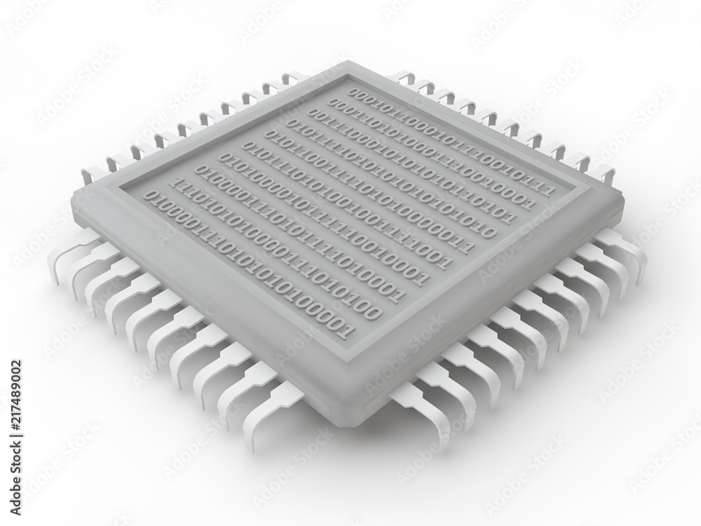 Poster the gray colorless picture of cpu, on a white background. 3d rendering