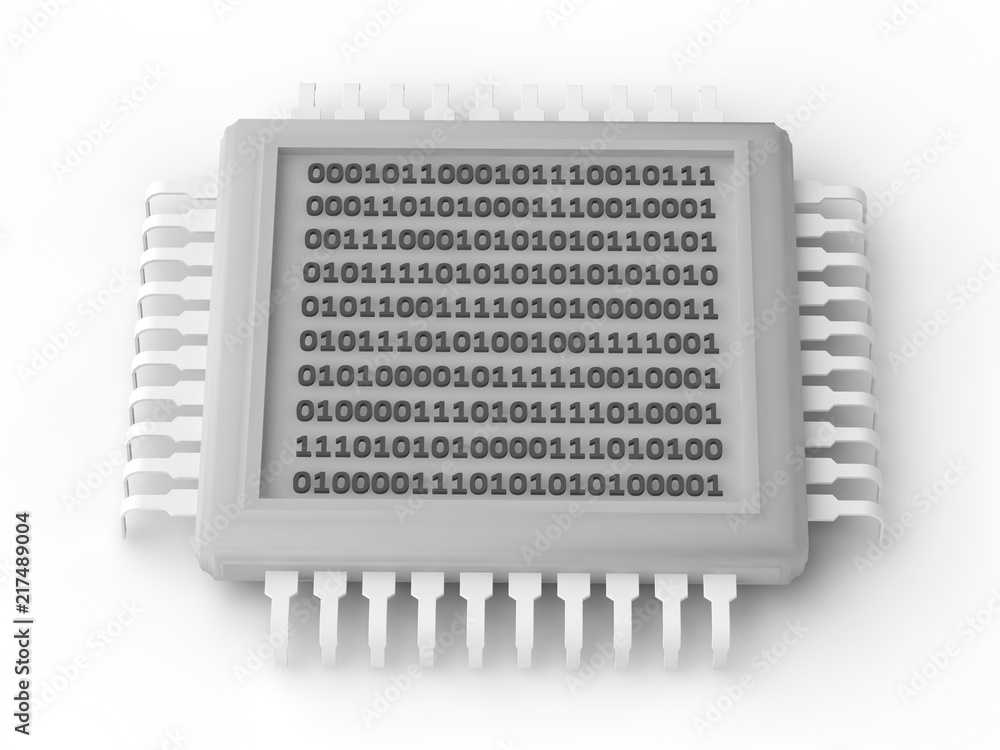 Poster the gray colorless picture of cpu, on a white background. 3d rendering