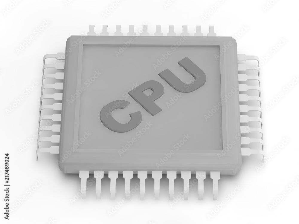 Poster the gray colorless picture of cpu, on a white background. 3d rendering