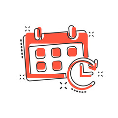 Obraz premium Vector cartoon calendar icon in comic style. Reminder agenda sign illustration pictogram. Calendar business splash effect concept.