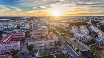 Aerial. View from the sky, the streets Alto Santo Antonio, of the city of Faro.