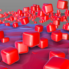 red three-dimensional cubes. abstract background. 3D rendering