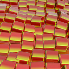red-orange glossy three-dimensional cubes. abstract background. 3D rendering