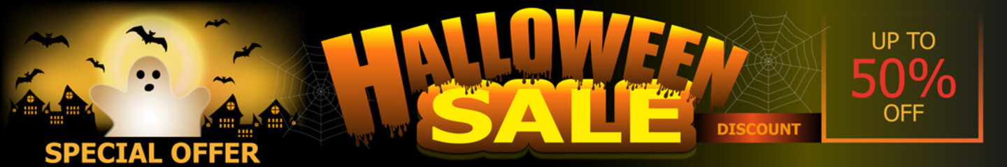 Halloween Sale banner. Background with ghost. Vector illustration.