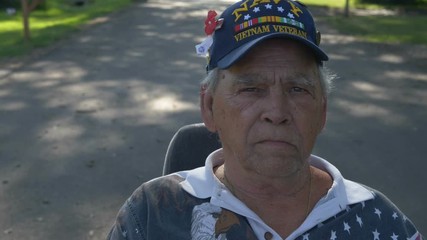 Close up of a disabled Naval war veteran