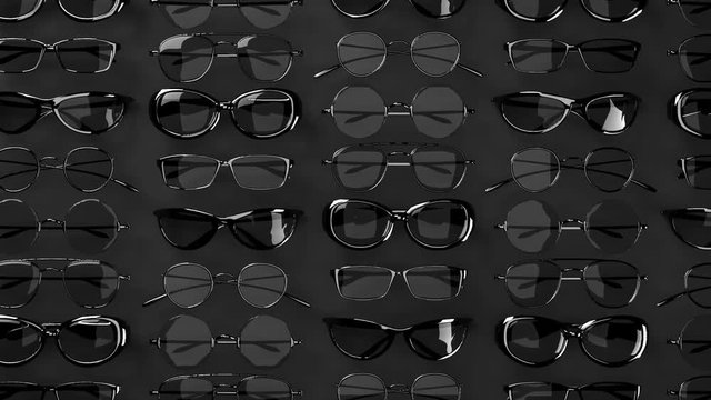 Many Black Glasses On Black Background.Loop able 3DCG render Animation.