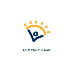 Abstract travel logo vector design. Beach party, Kindergarten, nursery school, business, children s camp, rest on the beach logotype. Editable Design Happy people and sun logo.